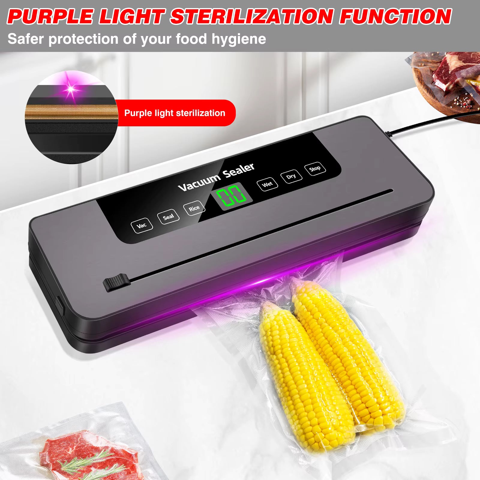 Vacuum Sealer,Automatic Food Vacuum Sealer,5 modes,with 10 sealing pockets and built-in cutter for sealing of wet and dry food